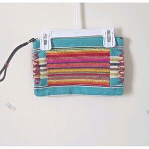 Loft Ann Taylor Beaded Wristlet Zip Clutch Multicolor